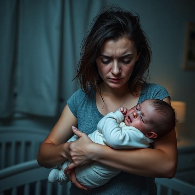 Exhausted parent at night